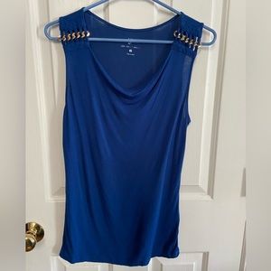 NY&CO royal blue, sleeveless shirt with gold tone chain, shoulder details.Size M